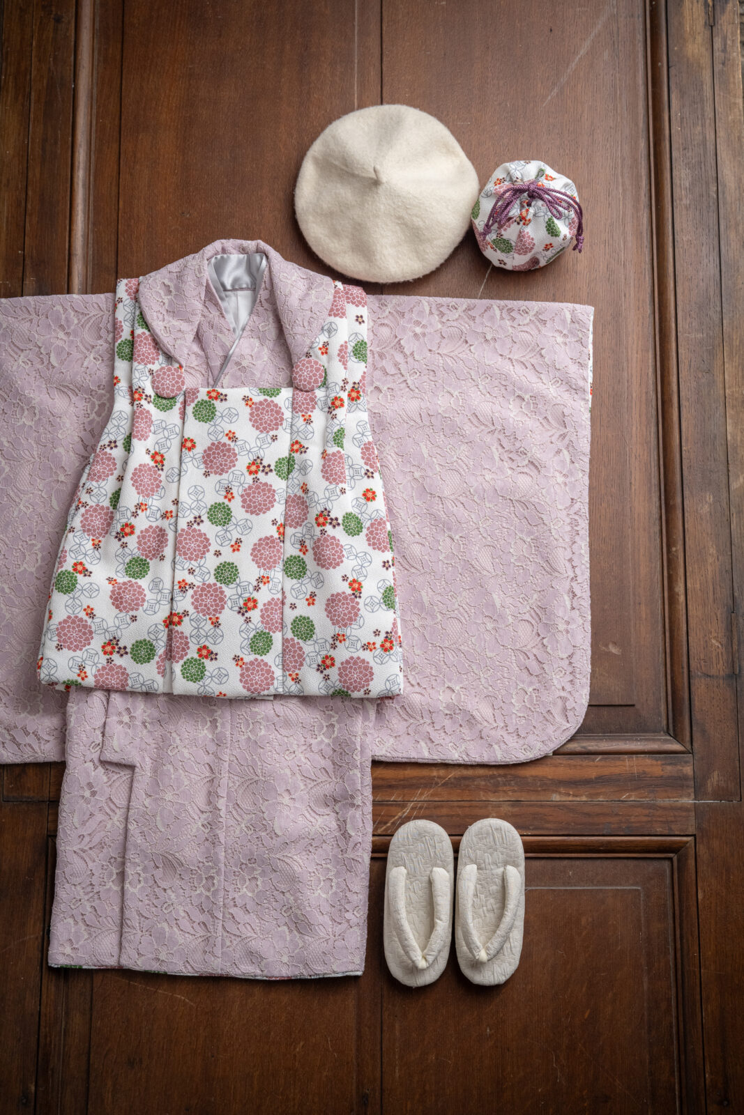 3歳 被布 女の子 ピンクレースA 95–110cm（studio ate 七五三衣装）