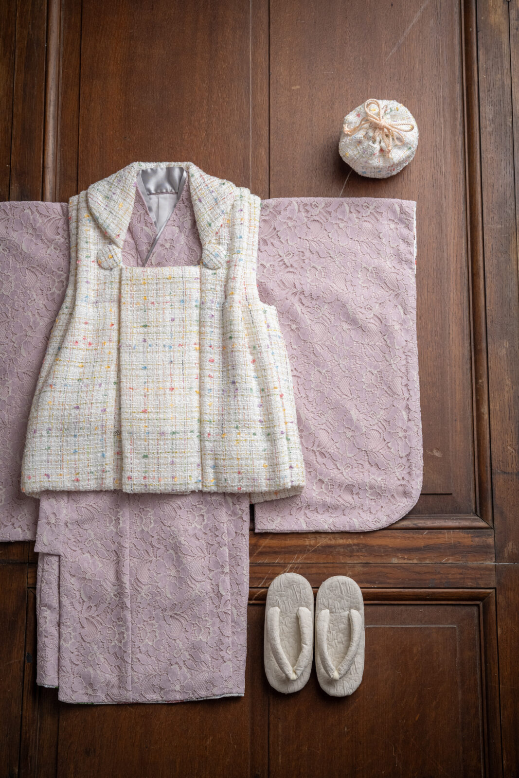 3歳 被布 女の子 ピンクレースB 95–110cm（studio ate 七五三衣装）