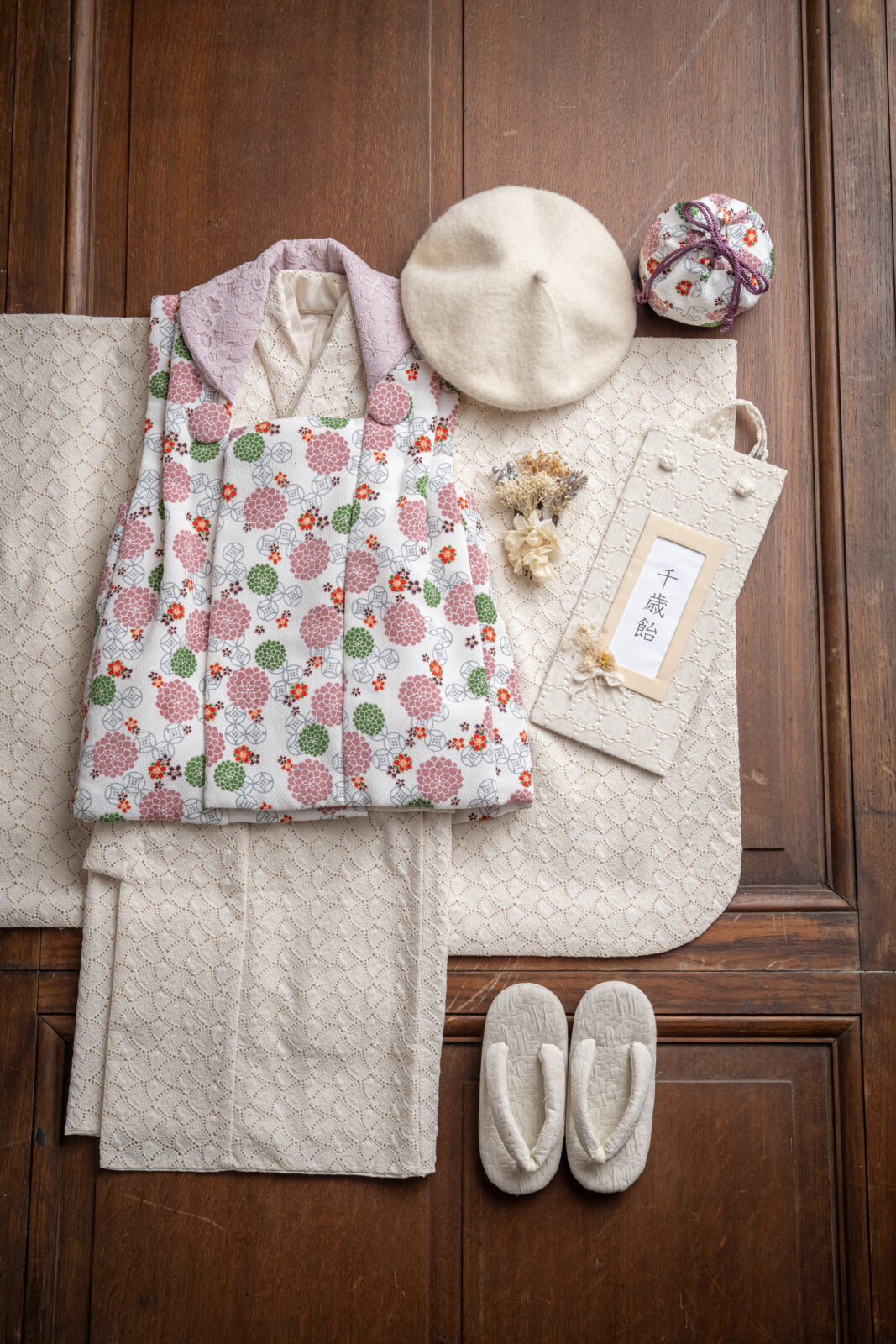 3歳 被布 女の子 生成りレースB 95–110cm（studio ate 七五三衣装）