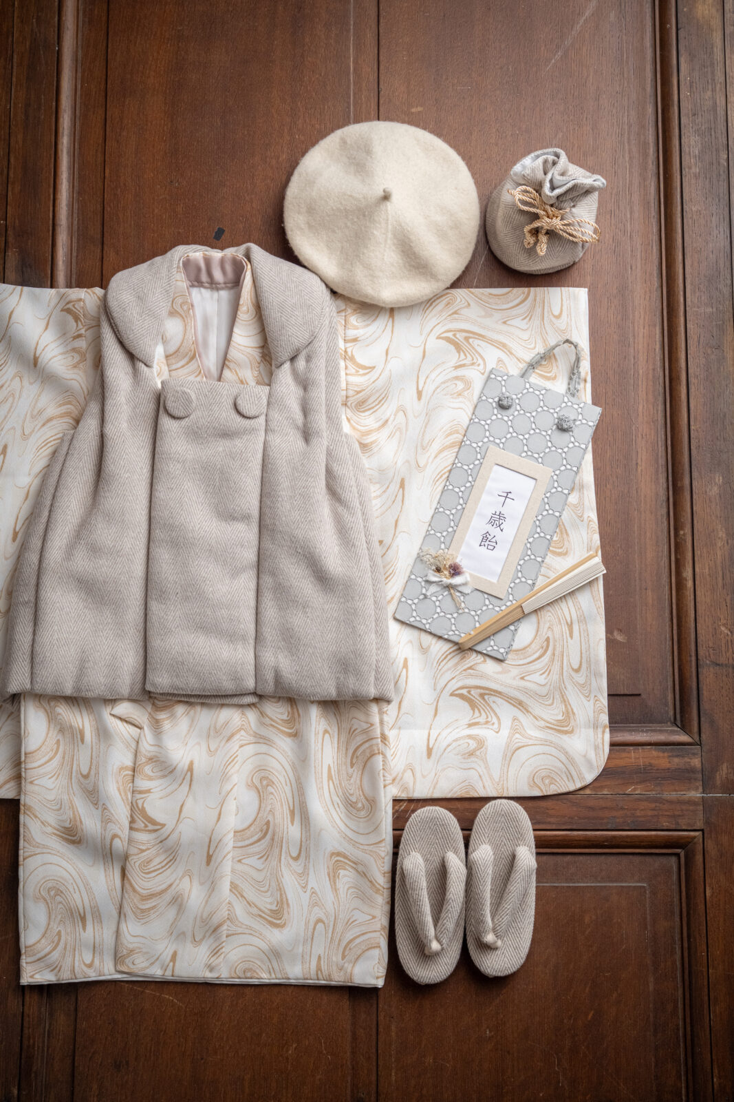 3歳 被布 男女兼用 渦ベージュ 95–110cm（studio ate 七五三衣装）